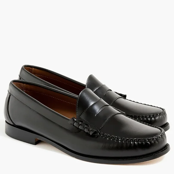 NEW J. Crew Classic Black Leather Penny Slip-On Loafers